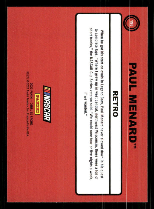 Paul Menard 2023 Panini Donruss Racing Retro 1990 Base Back of Card