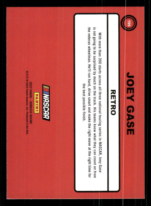 Joey Gase 2023 Panini Donruss Racing Retro 1990 Base Back of Card