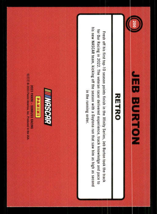 Jeb Burton 2023 Panini Donruss Racing Retro 1990 Base Back of Card