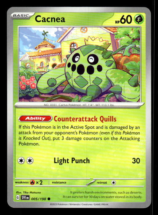 Cacnea Pokemon TCG Scarlet and Violet Base Set Front of Card