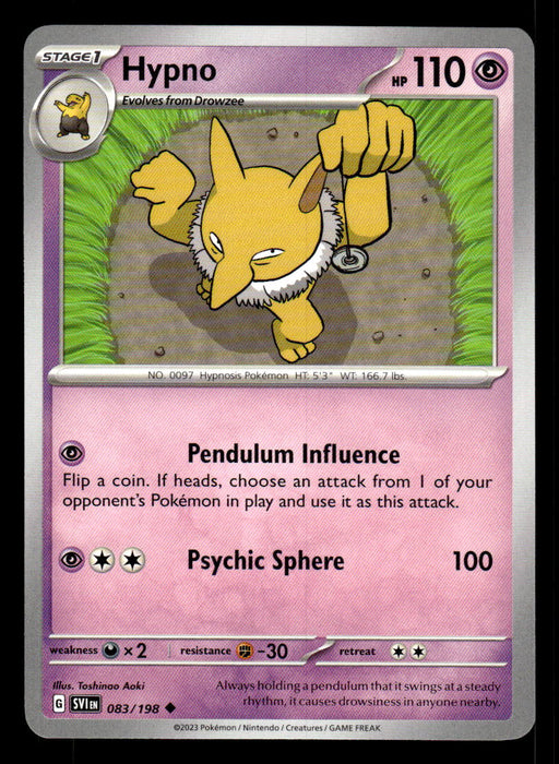 Hypno Pokemon TCG Scarlet and Violet Base Set Front of Card
