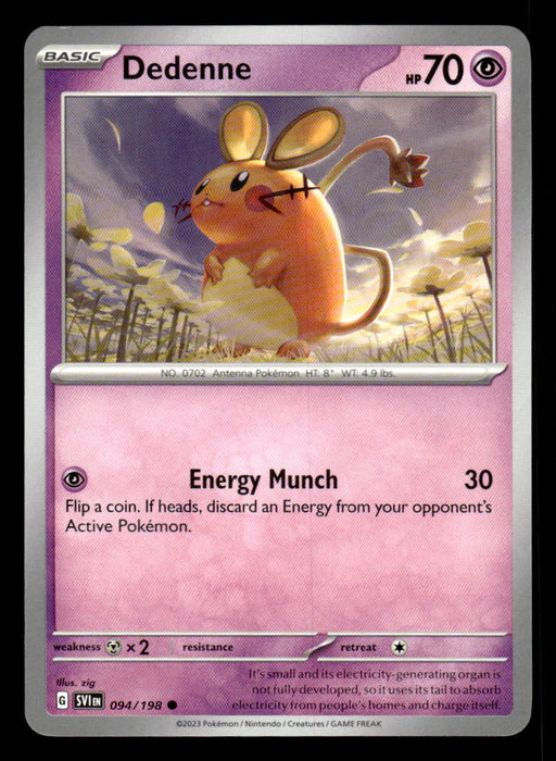 Dedenne Pokemon TCG Scarlet and Violet Base Set Front of Card