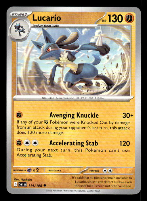 Pokemon TCG Scarlet and Violet Lucario # 114 Base Set Uncommon Pokemon TCG Scarlet and Violet Lucario # 114 Base Set Uncommon