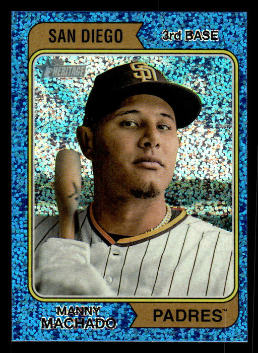 Manny Machado 2023 Topps Heritage Baseball Blue Sparkle Refractor Front of Card