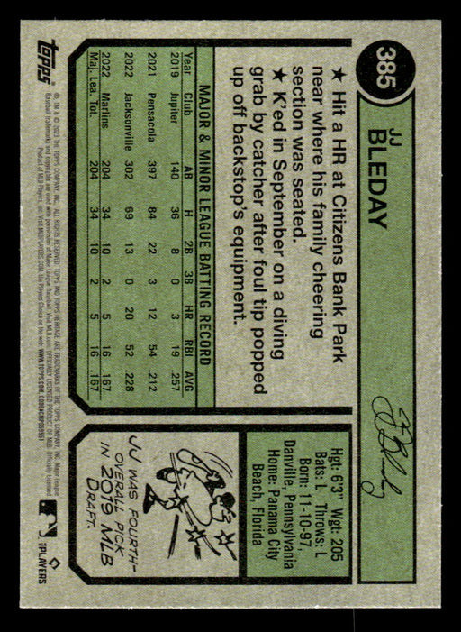 JJ Bleday 2023 Topps Heritage Baseball Blue Sparkle Refractor Back of Card