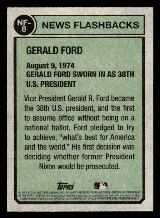 Gerald Ford 2023 Topps Heritage Baseball News Flashbacks Back of Card