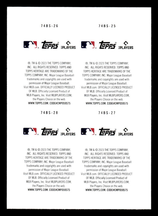 Juan Soto, Manny Machado, Joe Musgrove, Blake Snell 2023 Topps Heritage Baseball 1974 Topps Stamps Back of Card