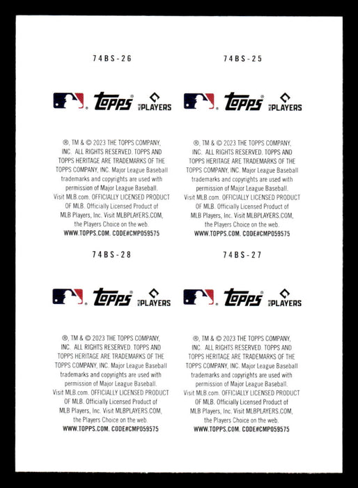 Juan Soto, Manny Machado, Joe Musgrove, Blake Snell 2023 Topps Heritage Baseball 1974 Topps Stamps Back of Card