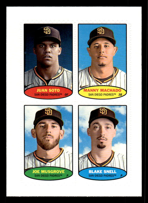 Juan Soto, Manny Machado, Joe Musgrove, Blake Snell 2023 Topps Heritage Baseball 1974 Topps Stamps Front of Card
