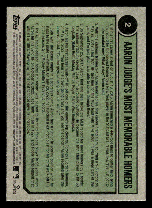 Aaron Judge 2023 Topps Heritage Baseball Base Back of Card