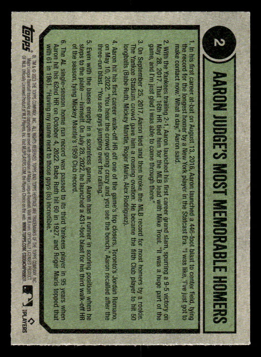 Aaron Judge 2023 Topps Heritage Baseball Base Back of Card