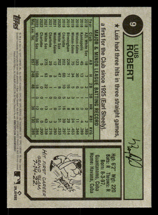 Luis Robert 2023 Topps Heritage Baseball Base Back of Card