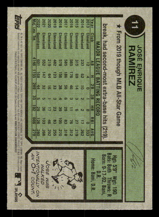 José Ramírez 2023 Topps Heritage Baseball Base Back of Card