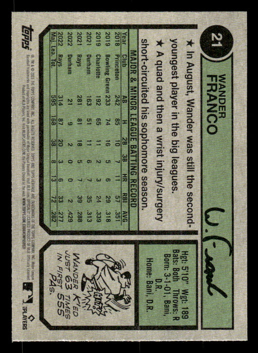 Wander Franco 2023 Topps Heritage Baseball Base Back of Card