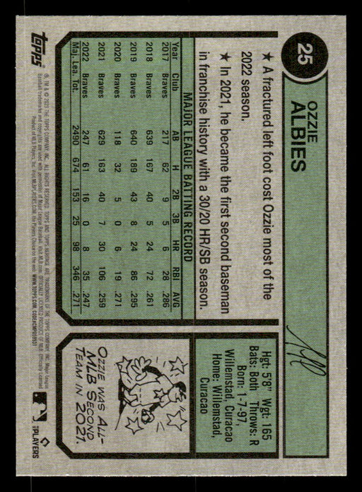 Ozzie Albies 2023 Topps Heritage Baseball Base Back of Card