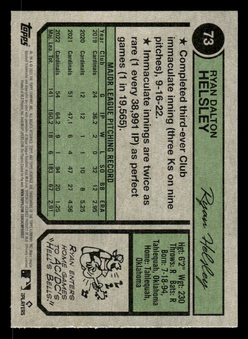 Ryan Helsley 2023 Topps Heritage Baseball Base Back of Card