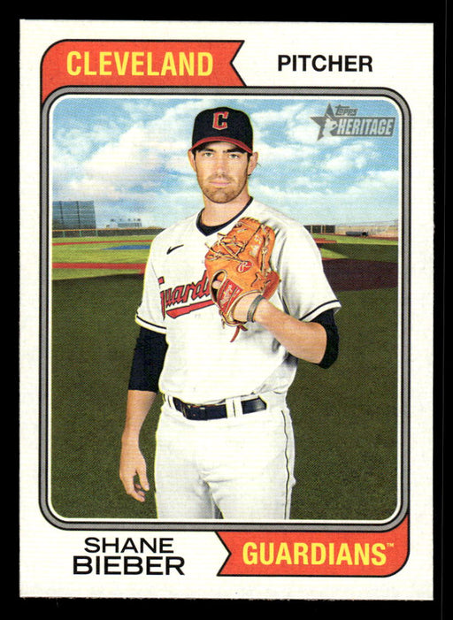 Shane Bieber 2023 Topps Heritage Baseball Base Front of Card