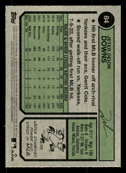 Jeter Downs 2023 Topps Heritage Baseball Base Back of Card