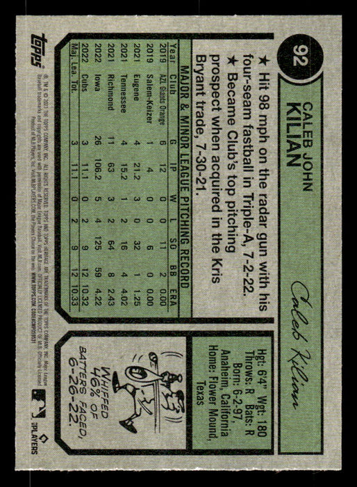 Caleb Kilian 2023 Topps Heritage Baseball Base Back of Card