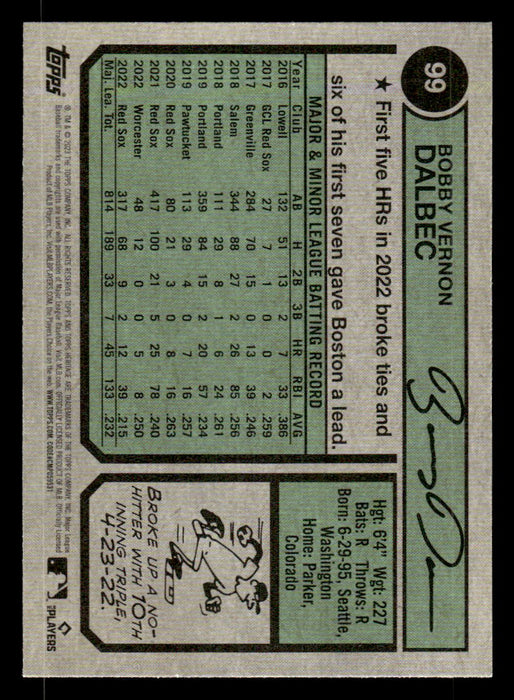 Bobby Dalbec 2023 Topps Heritage Baseball Base Back of Card