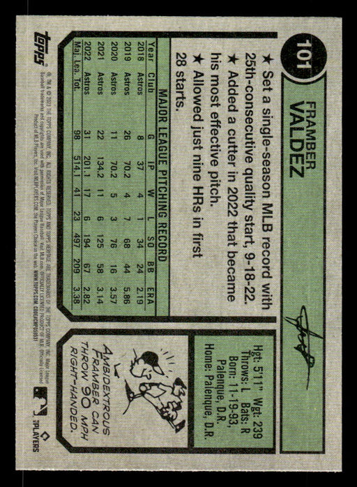 Framber Valdez 2023 Topps Heritage Baseball Base Back of Card