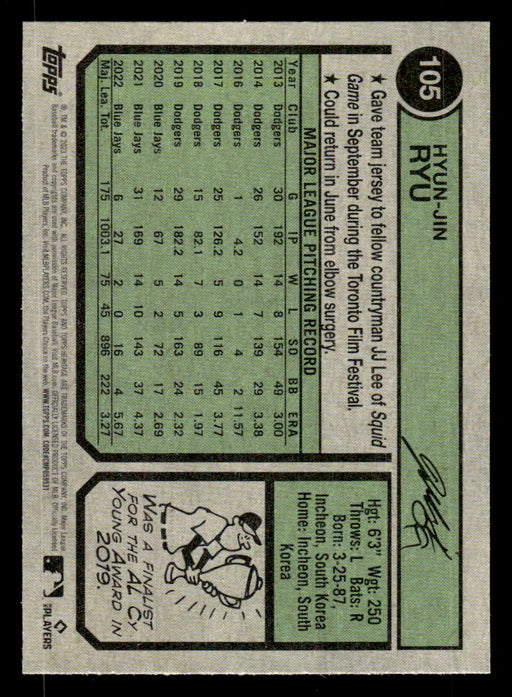 Hyun-Jin Ryu 2023 Topps Heritage Baseball Base Back of Card