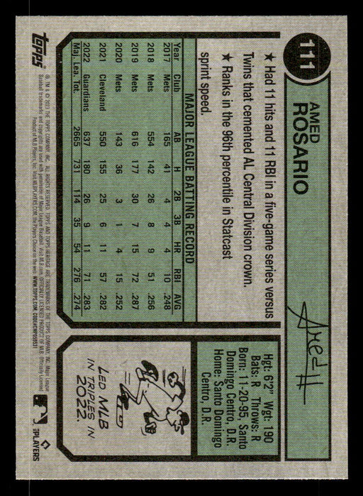 Amed Rosario 2023 Topps Heritage Baseball Base Back of Card