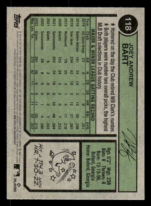 Joey Bart 2023 Topps Heritage Baseball Base Back of Card