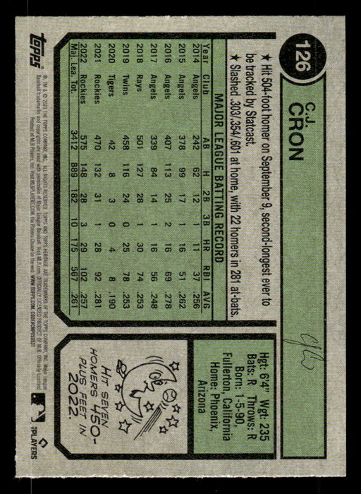 C.J. Cron 2023 Topps Heritage Baseball Base Back of Card