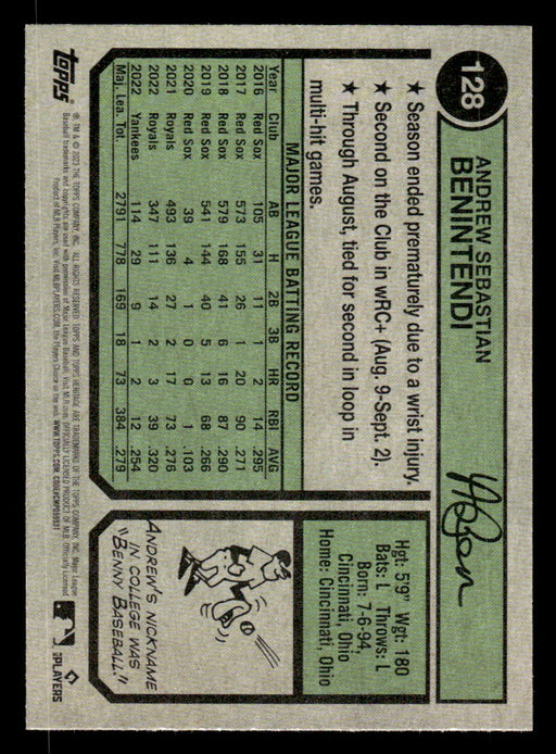 Andrew Benintendi 2023 Topps Heritage Baseball Base Back of Card
