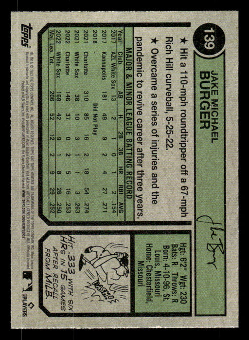Jake Burger 2023 Topps Heritage Baseball Base Back of Card