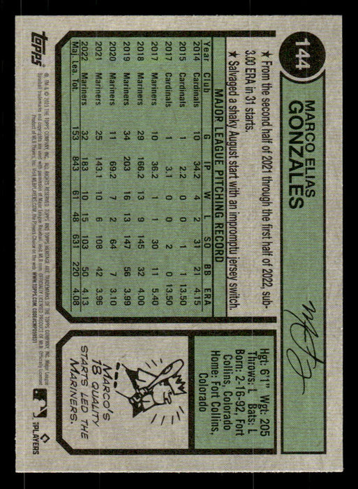 Marco Gonzales 2023 Topps Heritage Baseball Base Back of Card