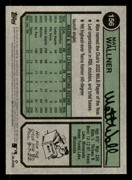 Matt Wallner 2023 Topps Heritage Baseball Base Back of Card