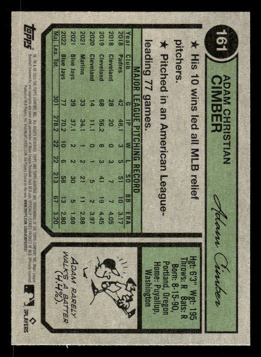Adam Cimber 2023 Topps Heritage Baseball Base Back of Card