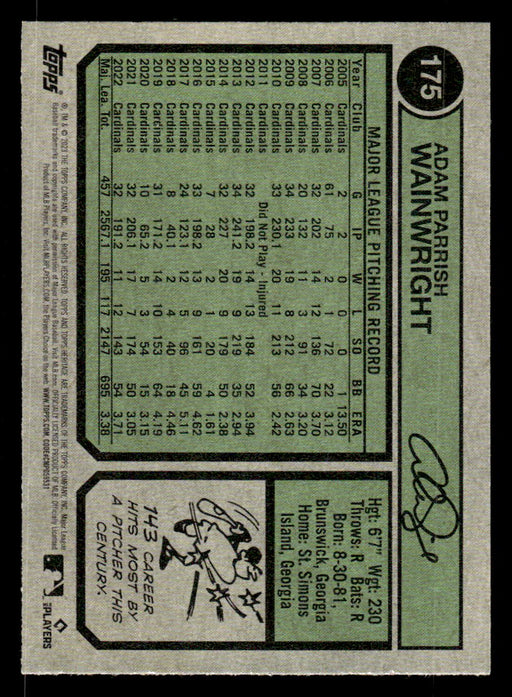 Adam Wainwright 2023 Topps Heritage Baseball Base Back of Card