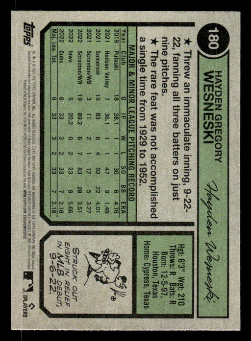 Hayden Wesneski 2023 Topps Heritage Baseball Base Back of Card