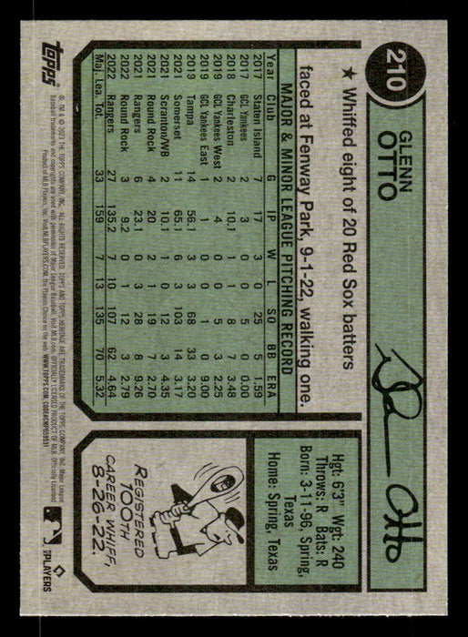 Glenn Otto 2023 Topps Heritage Baseball Base Back of Card