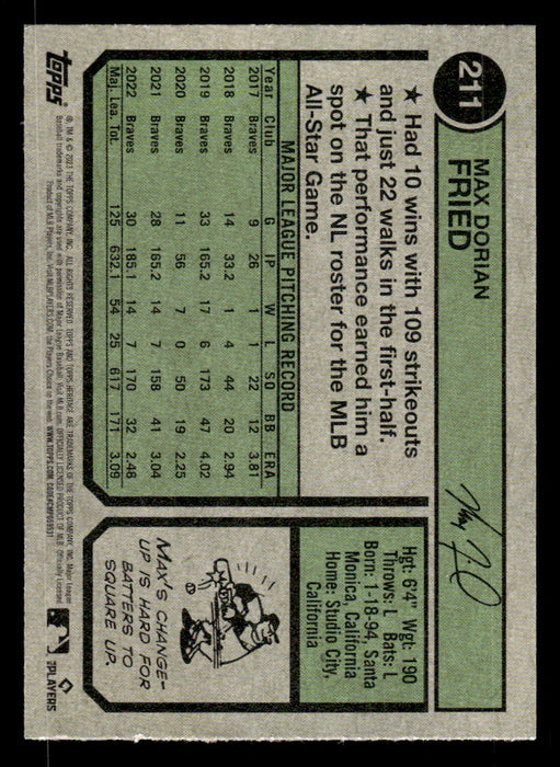 Max Fried 2023 Topps Heritage Baseball Base Back of Card