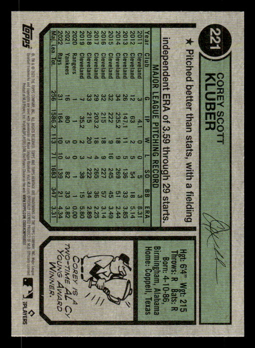 Corey Kluber 2023 Topps Heritage Baseball Base Back of Card