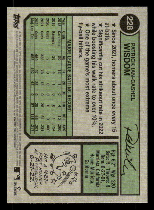 Patrick Wisdom 2023 Topps Heritage Baseball Base Back of Card