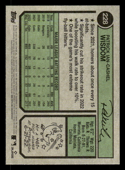 Patrick Wisdom 2023 Topps Heritage Baseball Base Back of Card