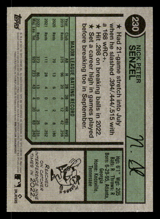 Nick Senzel 2023 Topps Heritage Baseball Base Back of Card