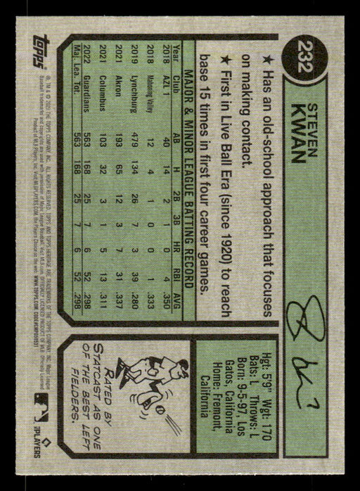 Steven Kwan 2023 Topps Heritage Baseball Base Back of Card