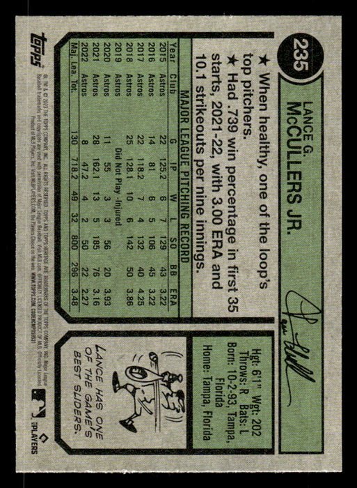 Lance McCullers Jr. 2023 Topps Heritage Baseball Base Back of Card