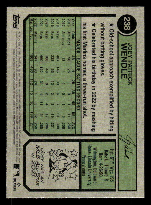 Joey Wendle 2023 Topps Heritage Baseball Base Back of Card