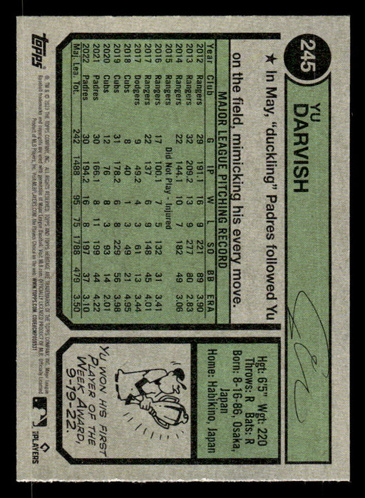 Yu Darvish 2023 Topps Heritage Baseball Base Back of Card