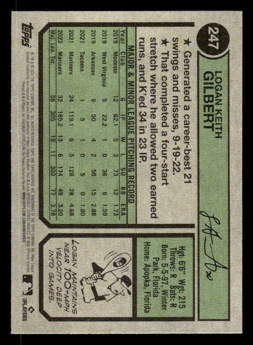 Logan Gilbert 2023 Topps Heritage Baseball Base Back of Card