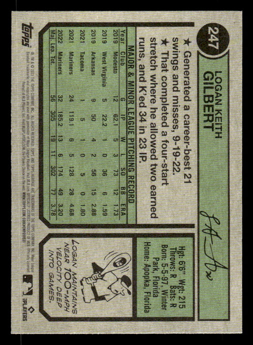 Logan Gilbert 2023 Topps Heritage Baseball Base Back of Card