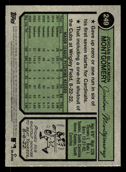 Jordan Montgomery 2023 Topps Heritage Baseball Base Back of Card