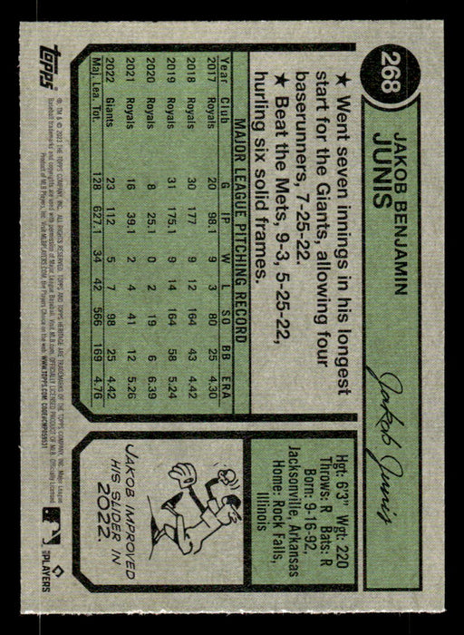 Jakob Junis 2023 Topps Heritage Baseball Base Back of Card
